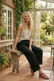 Relaxed Wide Leg Lightweight Drawstring Knit Pants: BLACK / L