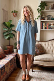 Polka Dot Denim Shirt Dress: BROWN / L