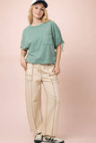 NP71022-Stitch Detail Casual Knit Pants: MOCHA / S-M-L/2-2-2