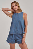 SLEEVELESS DENIM TOP AND MATCHING SHORTS SET: DENIM / S-M-L(2-2-2)