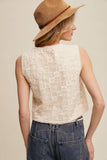 Embroidered Lace Tie-Front Vest: Deep Green / L