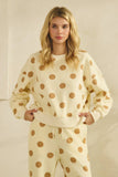 Polka Dot Crew Neck SweatShirt: Sky Blue/Navy / L