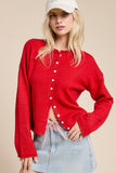 Essential Button Down Cardigan Top: Red / L