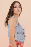 VJT80005-VERY JEAN Acid Washed Denim Front Tie Vest: INDIGO / S-M-L/2-2-2