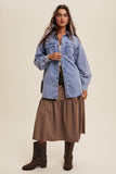 Heart Detail Oversized Denim Shirt: Indigo / L