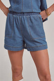 SLEEVELESS DENIM TOP AND MATCHING SHORTS SET: DENIM / S-M-L(2-2-2)