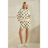Polka Dot Crew Neck SweatShirt: Sky Blue/Navy / L