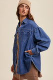 Heart Detail Oversized Denim Shirt: Indigo / L