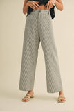 STRIPED HIGH WAIST WIDE LEG PANTS MP3775: BLACK STRIPE / L