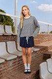 CONTRAST ROLLED EDGE CREWNECK PULLOVER : CHARCOAL