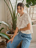 AJT6103 LACE FLORAL T SHIRTS: OFF WHITE / L
