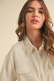 BUTTON UP BOXY SHIRT AND SHORTS SET MPST3891: BROWNIE / L