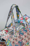 Blue-Bound Artisanal Illusion Patchwork Shopper Bag: IVORY/BLUE / Os