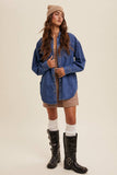 Heart Detail Oversized Denim Shirt: Indigo / L