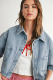 Button Front Cropped Shirt - BMJ7681: DENIM / L