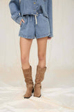 ACID WASH DRAWSTRING DENIM SHORTS: DENIM