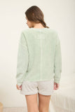 WASHED POCKET DETAIL LONG SLEEVE RIB KNIT TOP : LIGHT OLIVE