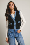 Denim Trim Knit Vest FSW0009 : Stripes / Contemporary / L