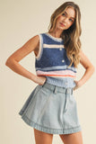 IT4346  MULTI COLORED STRIPED SWEATER VEST TOP: BLUE MULTI / L