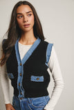 Denim Trim Knit Vest FSW0009 : Stripes / Contemporary / L