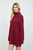 CABLE KNIT MOCK NECK MINI SWEATER DRESS: CHOCOLATE BROWN
