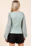 MIXED MEDIA TEXTURED KNIT CHIFFON LONG SLEEVE TOP: IVORY / S