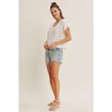 NATURALLY AIRY FEEL COTTON GAUZE LACE TRIM BABYDOLL BLOUSE: PEARL / L