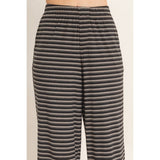 Striped Elastic Waist Pants: BROWN / S-M-L(2-2-2)