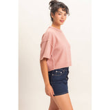 Seam Detail Short Sleeve Knit Top: WHIP CREAM / S-M-L(2-2-2)