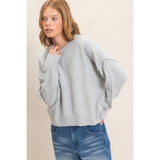 Crew Neck Sweater With Ribbed Hem: OATMEAL / S-M-L(2-2-2)