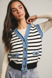 Denim Trim Knit Vest FSW0009 : Stripes / Contemporary / L
