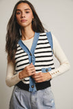 Denim Trim Knit Vest FSW0009 : Stripes / Contemporary / L