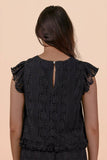 NT12510-Shoulder Ruffle Detail Lace Top: TAUPE / S-M-L/2-2-2