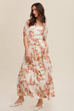Floral Tiered Maxi Dress: Cream / L
