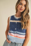 IT4346  MULTI COLORED STRIPED SWEATER VEST TOP: BLUE MULTI / L