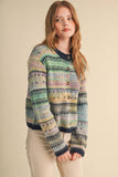 COLORFUL FAIR ISLE SWEATER CARDIGAN MSW11521: MIDNIGHT NAVY MULTI / L