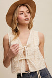 Embroidered Lace Tie-Front Vest: Deep Green / L