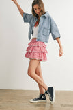 Button Front Cropped Shirt - BMJ7681: DENIM / L