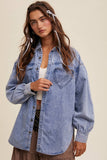 Heart Detail Oversized Denim Shirt: Indigo / L