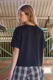 CONTRAST STITCH DROP SHOULDER CUFF SLEEVE KNIT TOP : CREAM