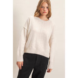 Crew Neck Sweater With Ribbed Hem: OATMEAL / S-M-L(2-2-2)