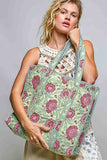 Bohemian Bias Tape Detail Roomy Fit Mint Tote Bag: MINT MULTI / One Size