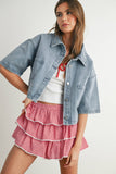 Button Front Cropped Shirt - BMJ7681: DENIM / L