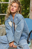 Paisley Pattern Patch Detail Quilted Woven Twill Jacket: DENIM / M