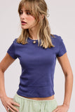 Basic Short Sleeve Baby Tee Knit Top: BABY PINK / L