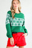 Crew Neck Christmas Fair Isle Print Knitted Sweater VT81531: Green / S