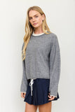 CONTRAST ROLLED EDGE CREWNECK PULLOVER : CHARCOAL