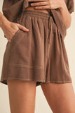 BUTTON UP BOXY SHIRT AND SHORTS SET MPST3891: BROWNIE / L