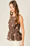 AJT6068 SOFT TOUCH POLKA DOT BABYDOLL WAIST TOP: MOCHA / L
