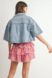 Button Front Cropped Shirt - BMJ7681: DENIM / L